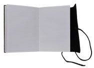 black leather wrapped writing journal with tie fastening